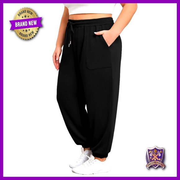 Pants - Plus Size Sweatpants with Pockets Elastic Waist Lounge Yoga Joggers